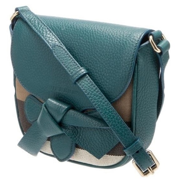 Burberry Teal and Brown Crossbody Shoulder Saddle Bag Purse - Picture 2 of 8